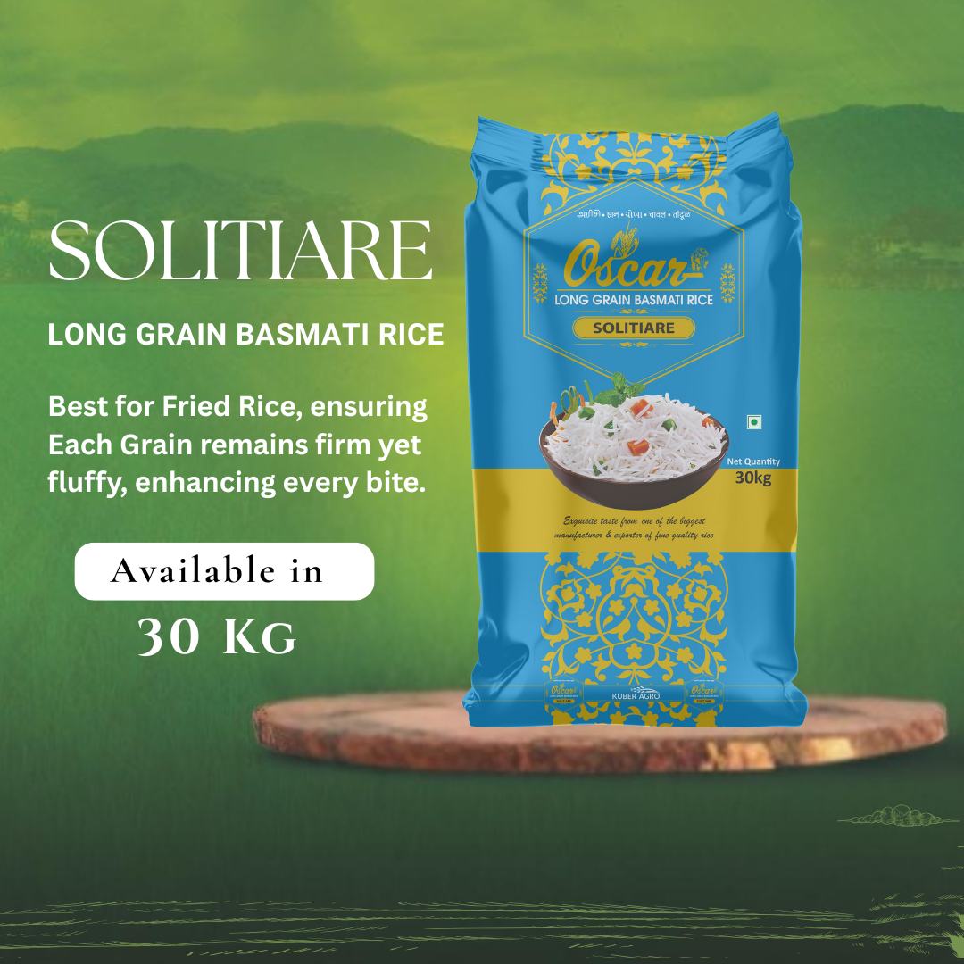 Oscar SOLITIARE Long Grain Basmati Rice - (30 KG) Firm & Fluffy for Fried Rice